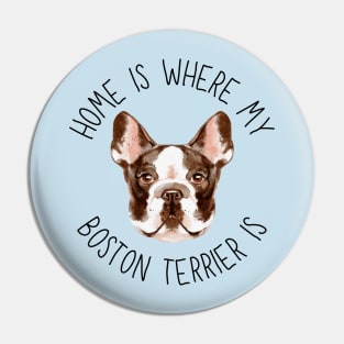 Home is Where My Boston Terrier Is Dog Breed Lover Watercolor Pin