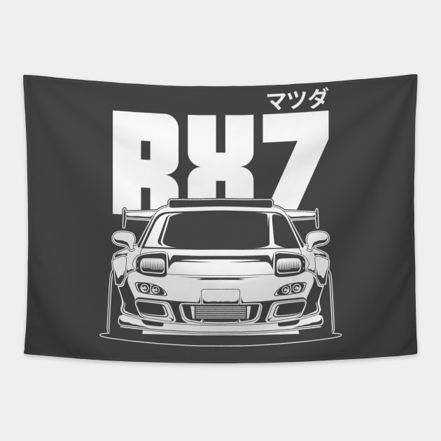 Mazda RX7 White Print Tapestry by cturs