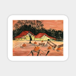 Halloween Farm. Watercolor Painting Magnet