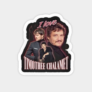 I Love Timothee Chalamet Pedro Pascal Cursed Fan Collage Magnet