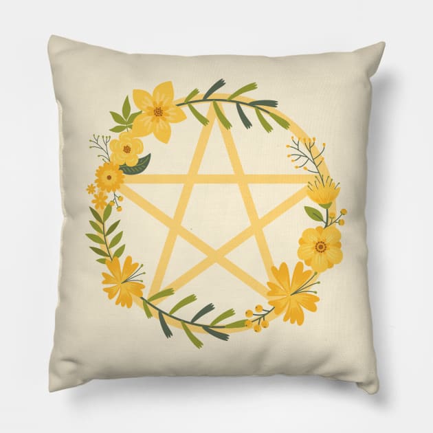 Spring Floral Pentacle Design Cheeky Witch® Pillow by Cheeky Witch