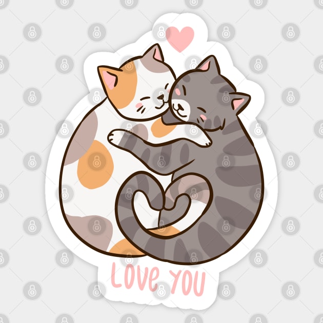 Cute Cat Love Cartoon Vector Icon Illustration - Love - Sticker