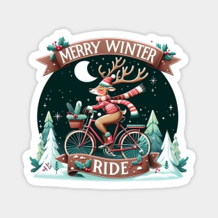 Merry Winter Ride - Christmas reindeer on a bicycle Magnet