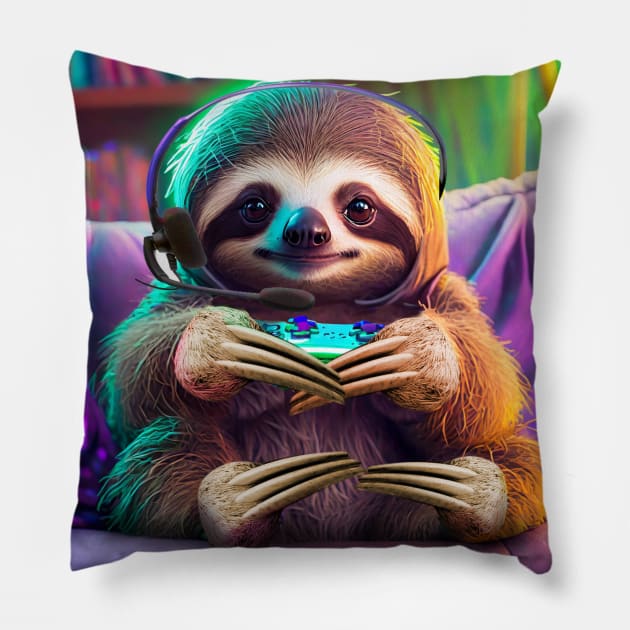 Gamer Sloth Pillow by Wickedcartoons