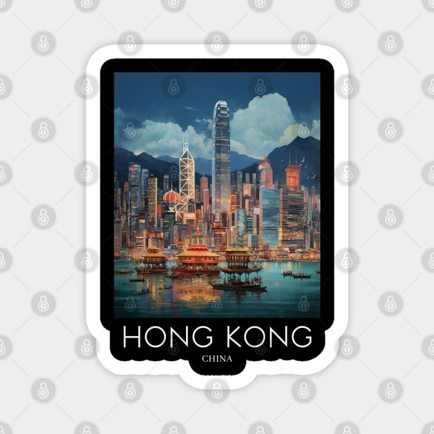 A Pop Art Travel Print of Hong Kong - China Magnet by Studio Red Koala