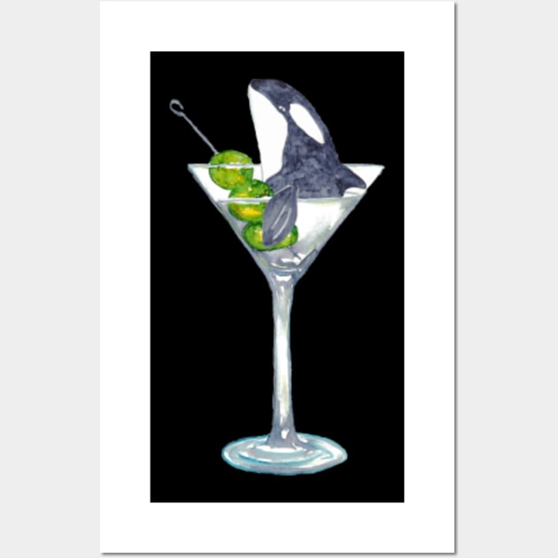 Orca whale in martini glass watercolor  Sticker for Sale by Maryna Salagub