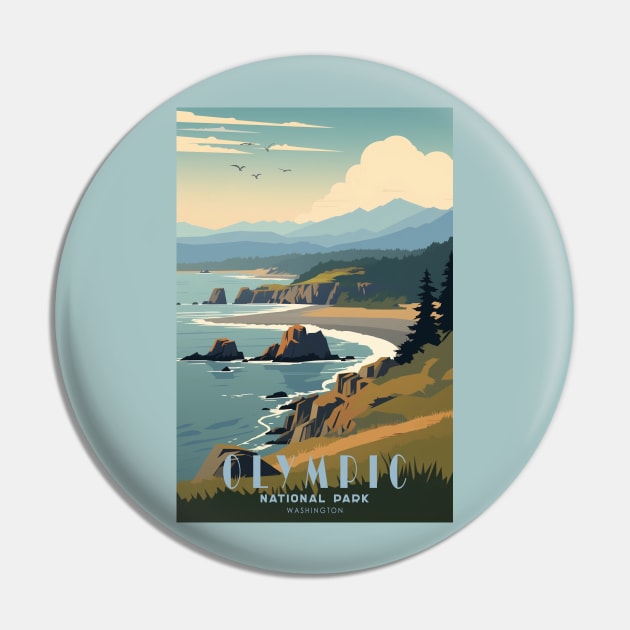 Olympic National Park Travel Poster Pin by GreenMary Design