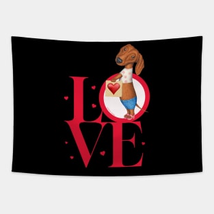 Funny loving Doxie dog cute dachshund fur baby mom dad gift Tapestry