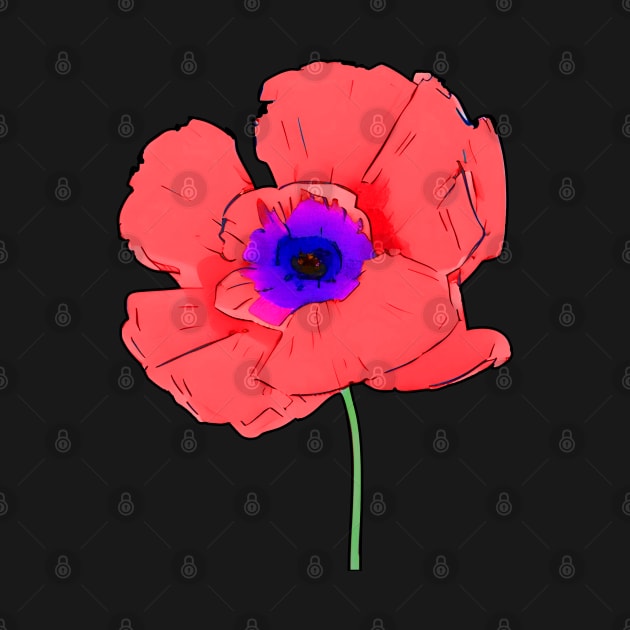 Digital Colored Poppy Flower Sketch Pocket Version (MD23Mrl003) by Maikell Designs