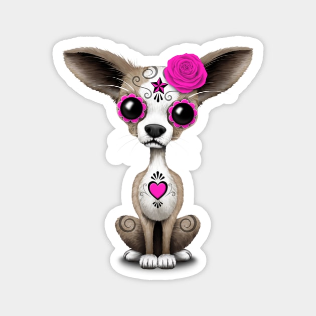 Pink Day of the Dead Sugar Skull Chihuahua Puppy Magnet by jeffbartels