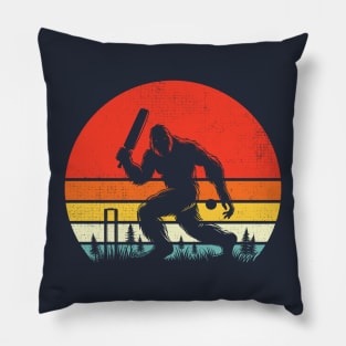 Bigfoot Sasquatch Playing Cricket Vintage Outdoor Sport Cricket Fan Pillow