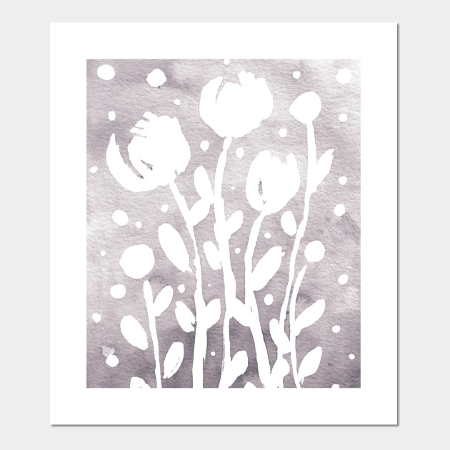 Whimsical Watercolor Flowers Light Grey Whimsical Posters