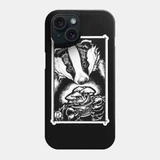 A Badger and His Mushrooms - White Outlined Version Phone Case