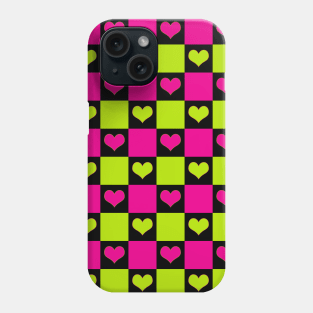 Checkerboard Hearts in Lime Green, Hot Pink and Black Phone Case