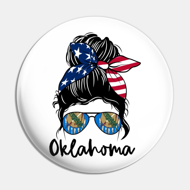 Oklahoma girl Messy bun , American Girl , Oklahoma Flag Pin by JayD World