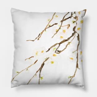 white plum flowers blossom watercolor Pillow