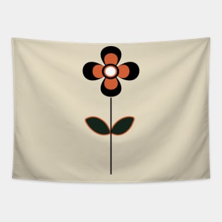 Retro Flower in Orange and Black Tapestry