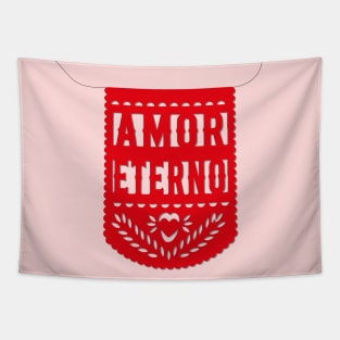 Amor eterno red mexican banner papel picado fiesta handmade decorations eternal love san valentines gift Tapestry