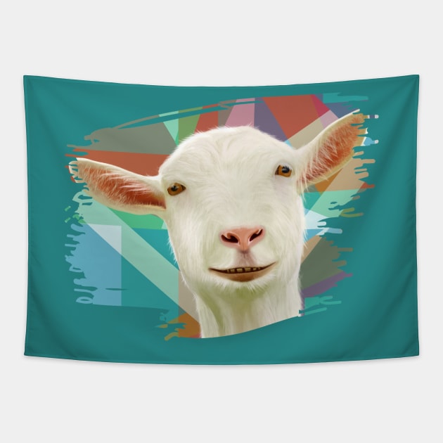 Friendly White Goat Geometric Background Tapestry by Suneldesigns