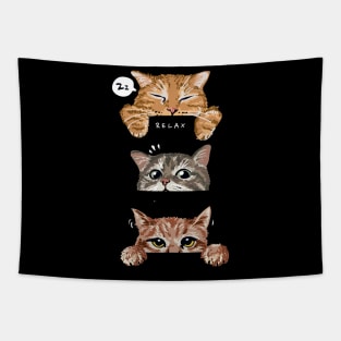 cute cat mood on black background illustration Tapestry