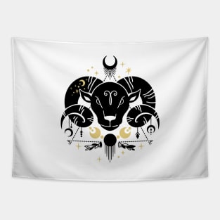 Black and Gold Zodiac Sign ARIES Tapestry