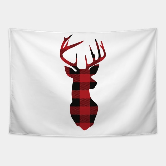 Red Plaid Christmas Deer Tapestry by HUNTINGisLIFE