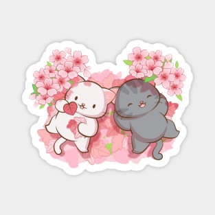 Kawaii Cats under Cherry Blossom Trees Cute Japanese Sakura Magnet