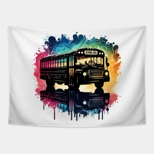 Artistic silhouette of a school bus Tapestry