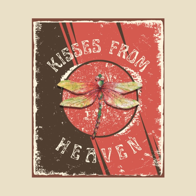 Dragonfly Kisses From Heaven - Distressed Grunge Coral and Brown Watercolor Dragonfly by Unified by Design