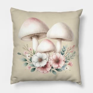 Boho Mushrooms with Flowers Pillow