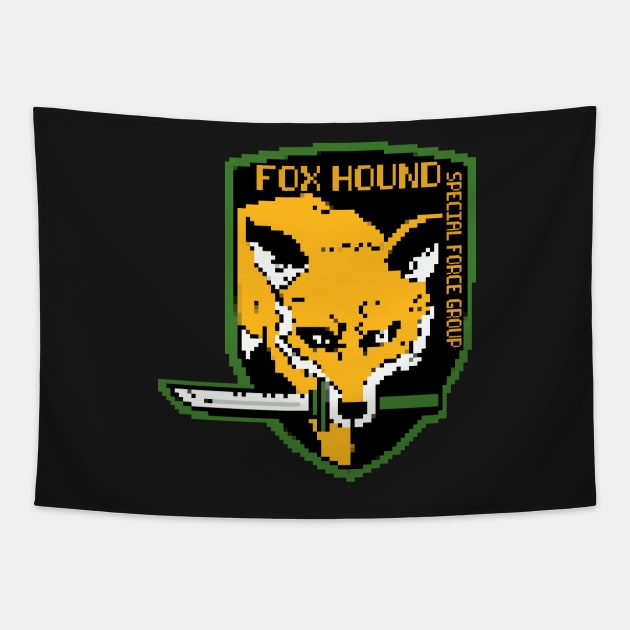 Fox Hound Pixel Emblem Tapestry by loveandlive