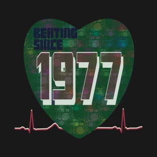 1977 - Beating Since (heart with green drum Kit overlay) T-Shirt