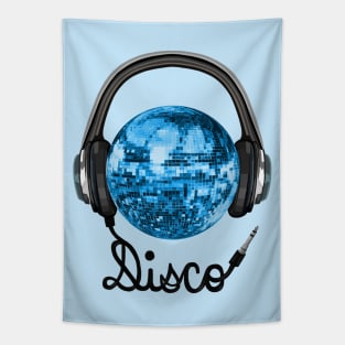 Blue Disco Ball Music Headphones Tapestry