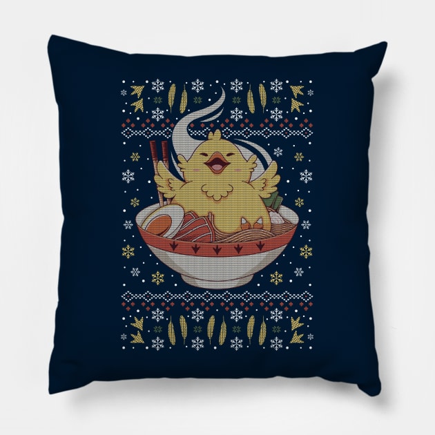 Fat Chocobo Ramen Christmas Pillow by Alundrart
