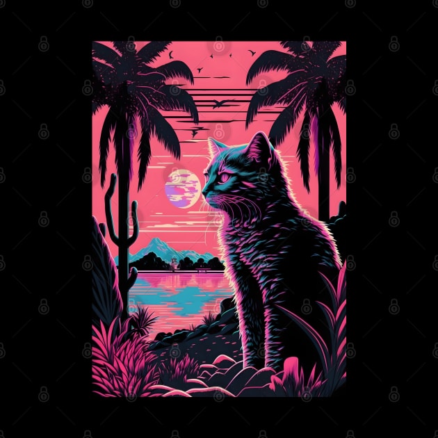 Cat and Nature Retrowave Synthwave by Art-Jiyuu