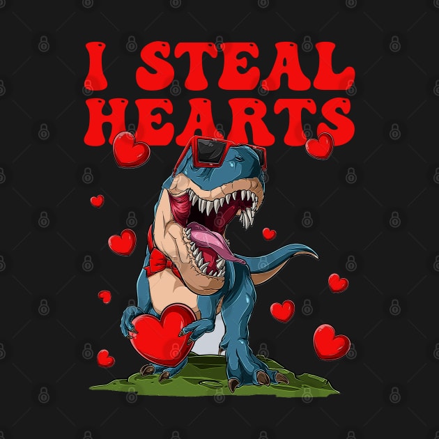 I Steal Hearts Valentines Day Cute Dinosaur by DonVector