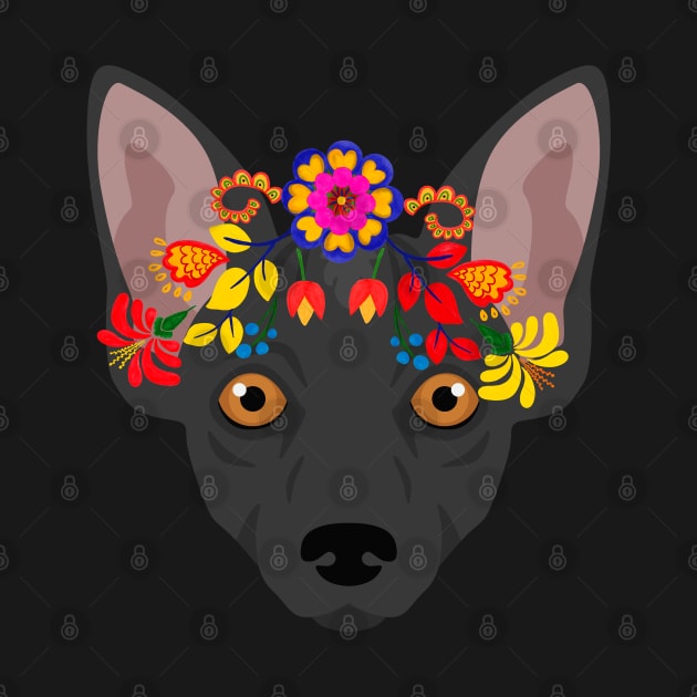 Floral Xolo Dog Portrait by jlee