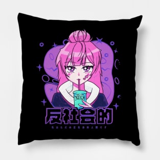 Anime Girl with Kanji Pink Version Pillow