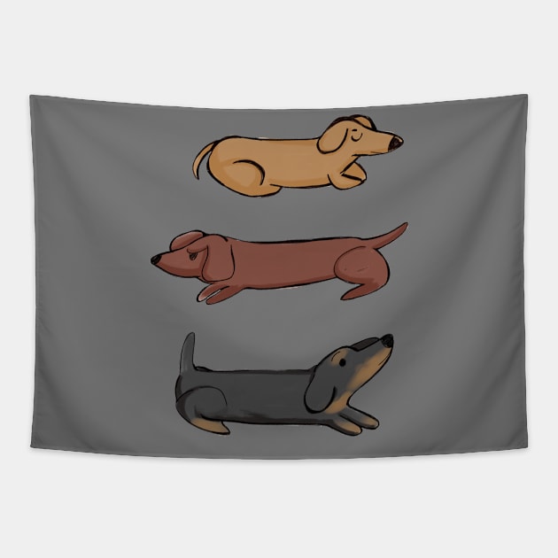 Three Dachshunds Tapestry by GG Raven Works