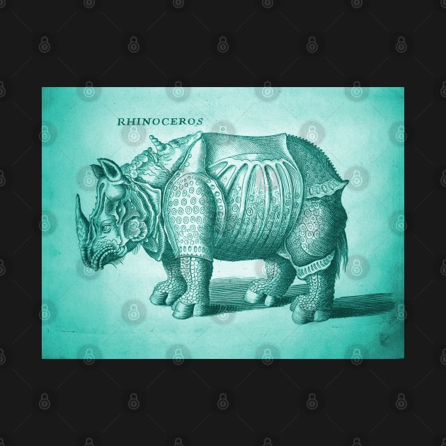 Teal Rhino Antique Engraving by chilangopride