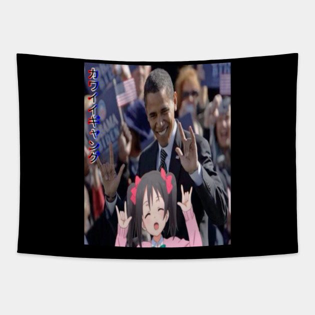 Barack Obama With Anime Girl Anime Tapestry Teepublic
