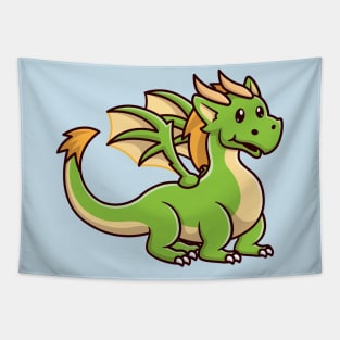 Cute Teenager Green Dragon Cartoon Tapestry