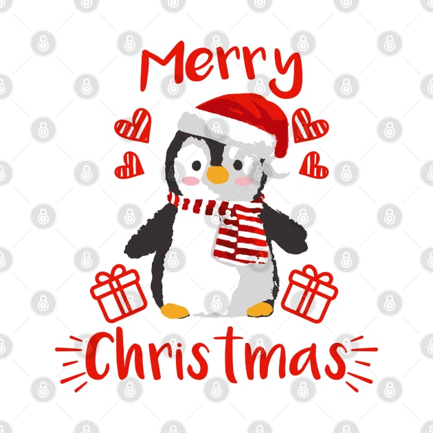 Merry Christmas Cute Baby Penguin Red and White by dnlribeiro88