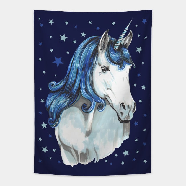 Blue unicorn Tapestry by Pendientera
