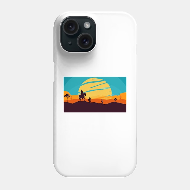 Lone rider - cowboy on horse at sunset Phone Case by Montanescu