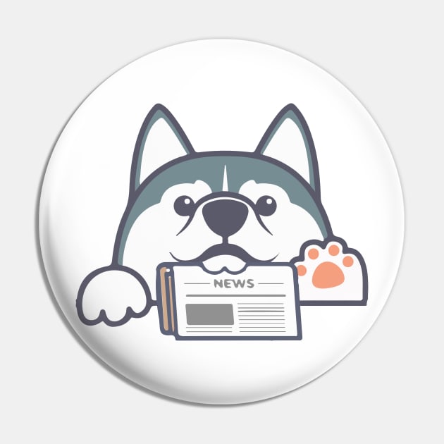 Husky Dog with Newspaper Pin by eyoubree