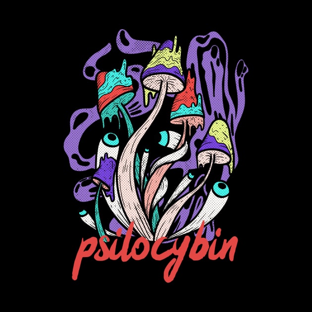 Psilocybin mushroom, Microdose mushrooms, Magic Mushrooms, hallucinogenic mushrooms, by One Eyed Cat Design