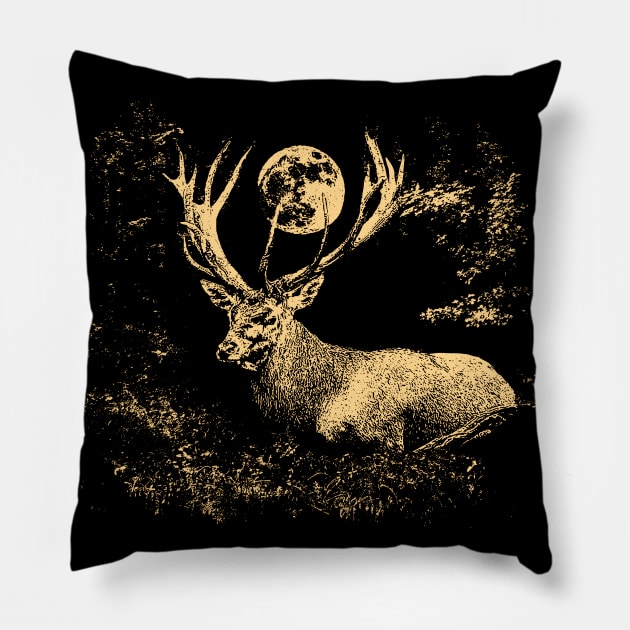 Red deer in the evening forest Pillow by Guardi