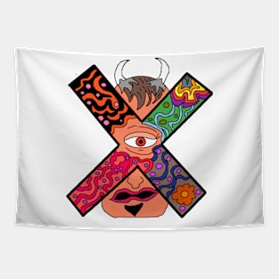 Pixel art drawing Demon X face with one eye Tapestry