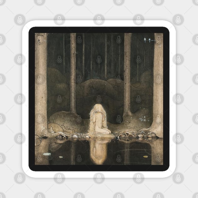 Princess Tuvstarr gazing down into the dark waters of the forest tarn by John Bauer 1913 Magnet by immortalpeaches